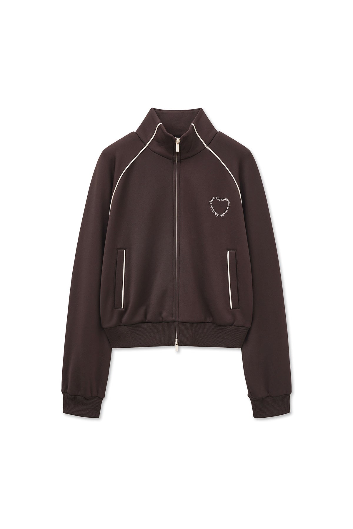 matinkim HEART LOGO TRACK JUMPER IN BROWN