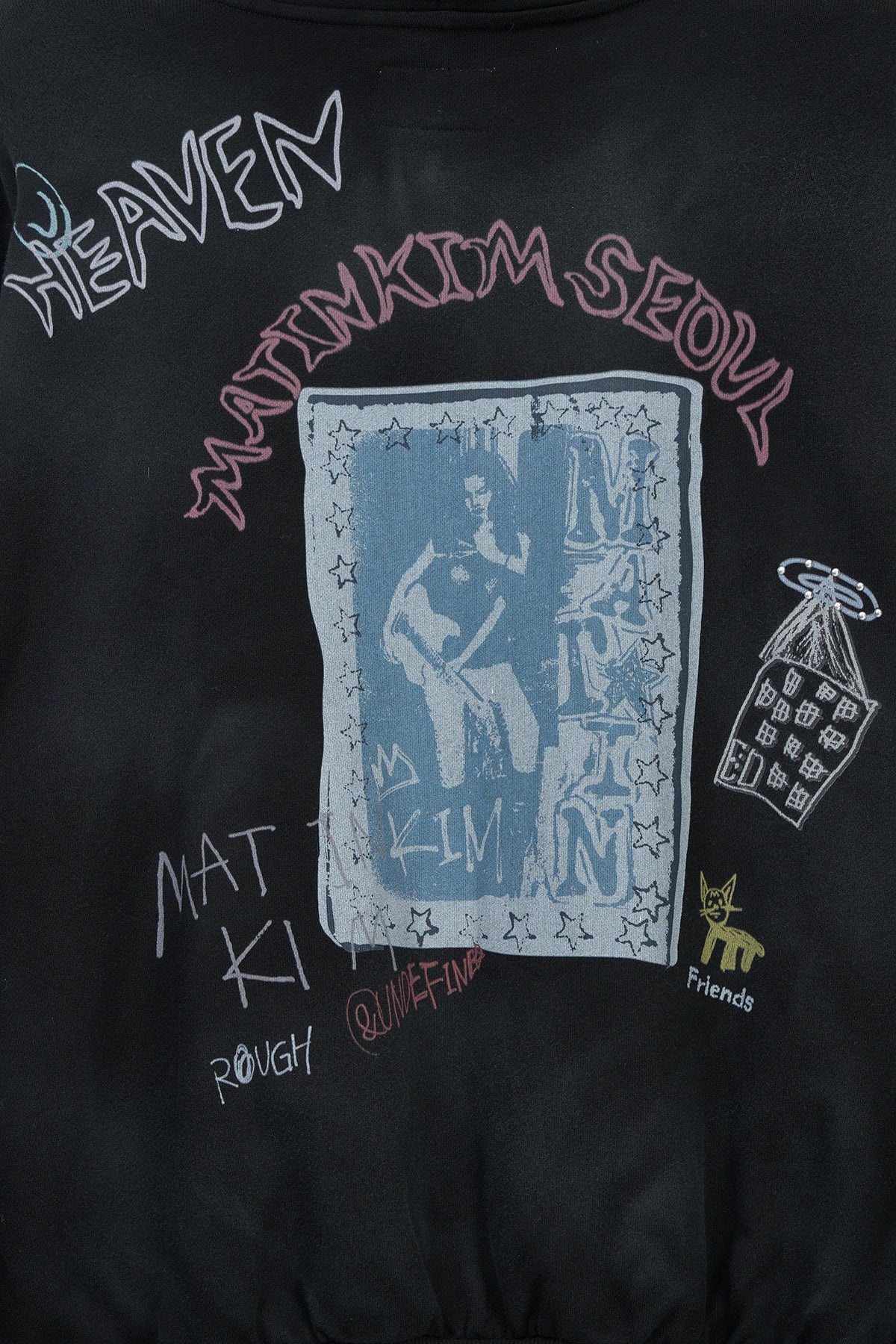 matinkim VINTAGE WASHED GRAFFITI HOODY ZIP UP IN BLACK