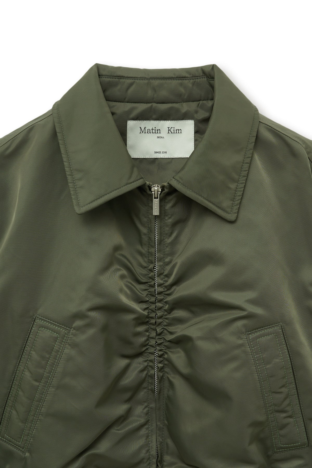 matinkim APPLIQUE LOGO SHIRRING BOMBER JUMPER FOR WOMEN IN KHAKI