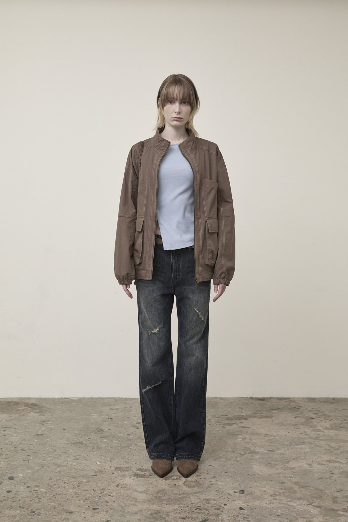 matinkim UTILITY BOMBER JUMPER FOR WOMEN IN KHAKI BROWN