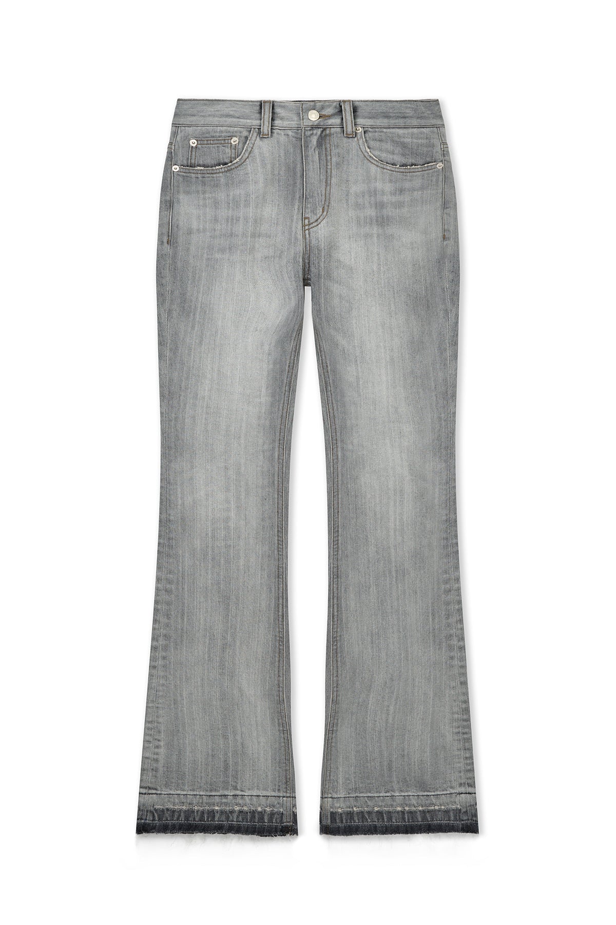 matinkim WASHED POINT BOOTS CUT DENIM PANTS IN GREY