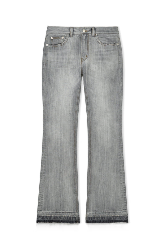 matinkim WASHED POINT BOOTS CUT DENIM PANTS IN GREY