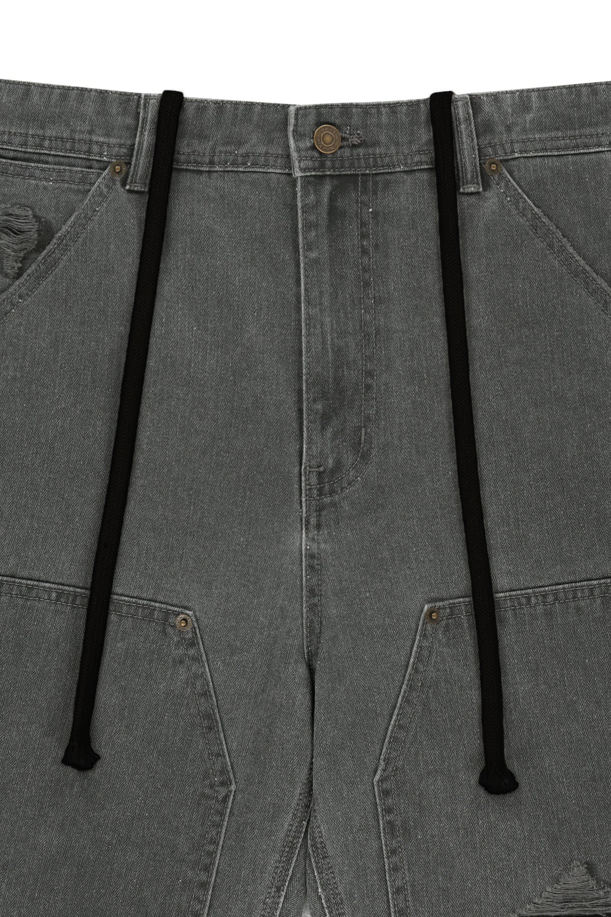 matinkim HERINGBONE RAW CUT DENIM SHORTS IN GREY