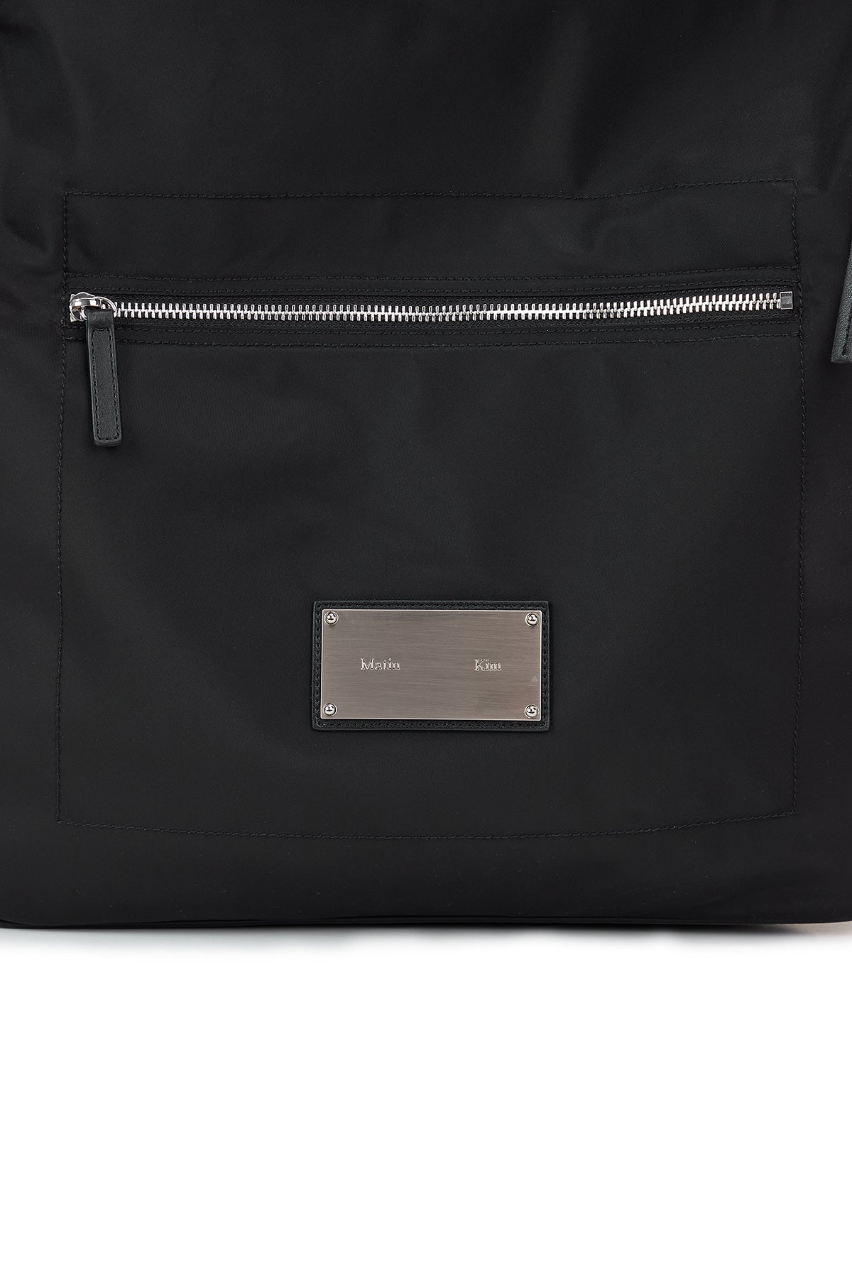 matinkim EMBOSSED LOGO FABRIC SHOULDER BAG IN BLACK