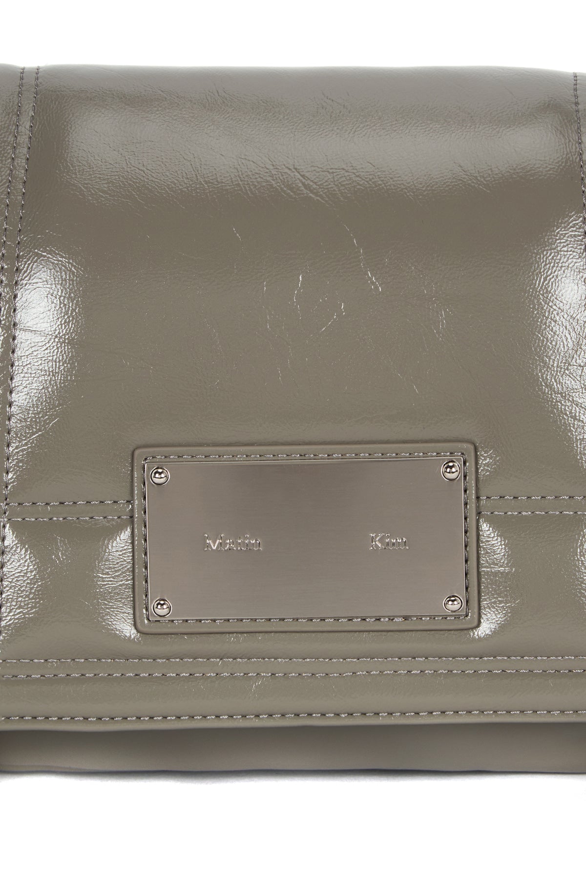 matinkim GLOSSY QUILTING MEDIUM CHAIN BAG IN GREY