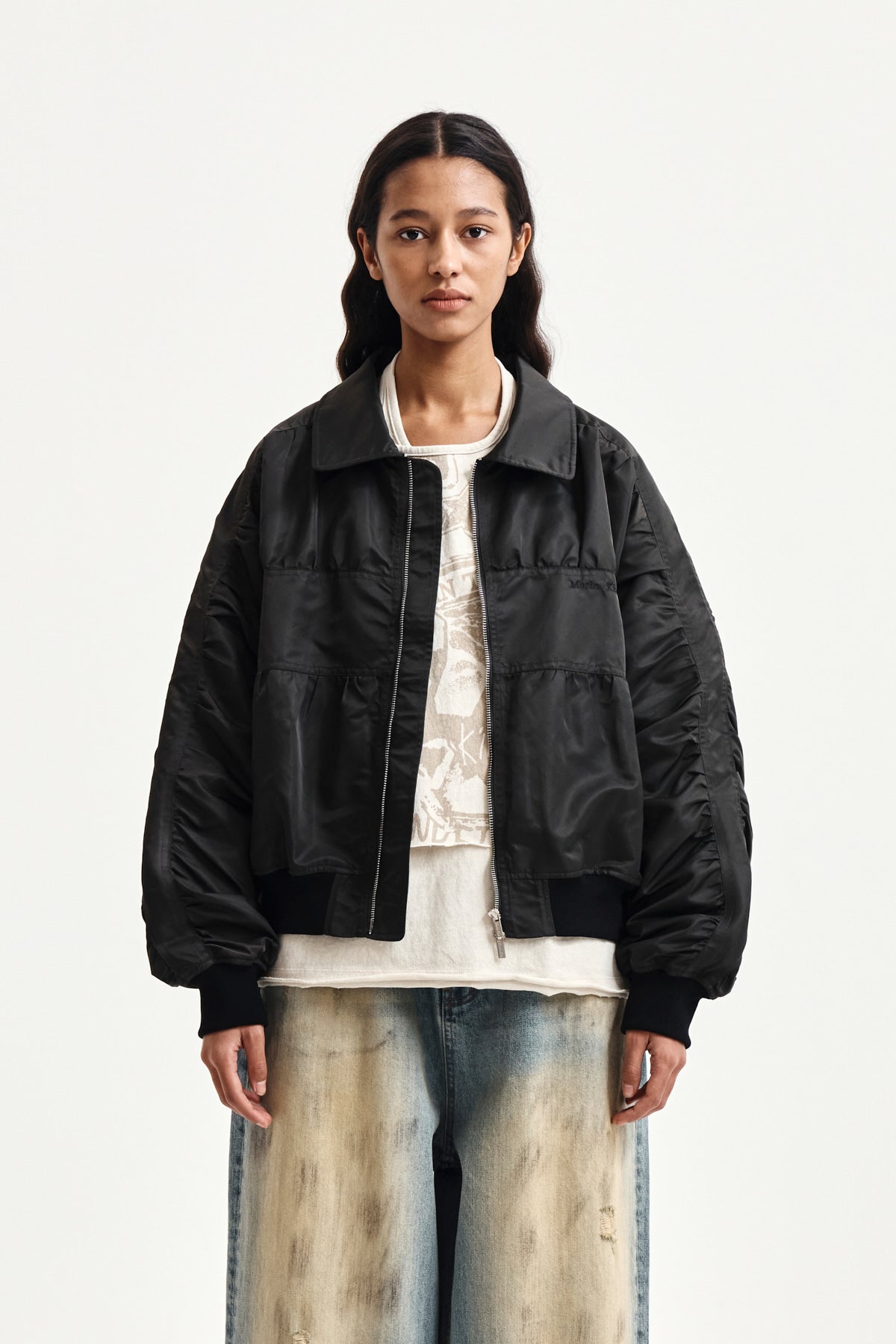 matinkim SMALL LOGO SHIRRING JUMPER IN KHAKI