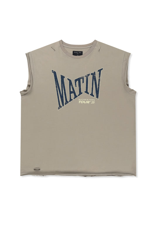 matinkim RAW EDGE CUT OUT SLEEVELESS TOP FOR MEN IN BEIGE