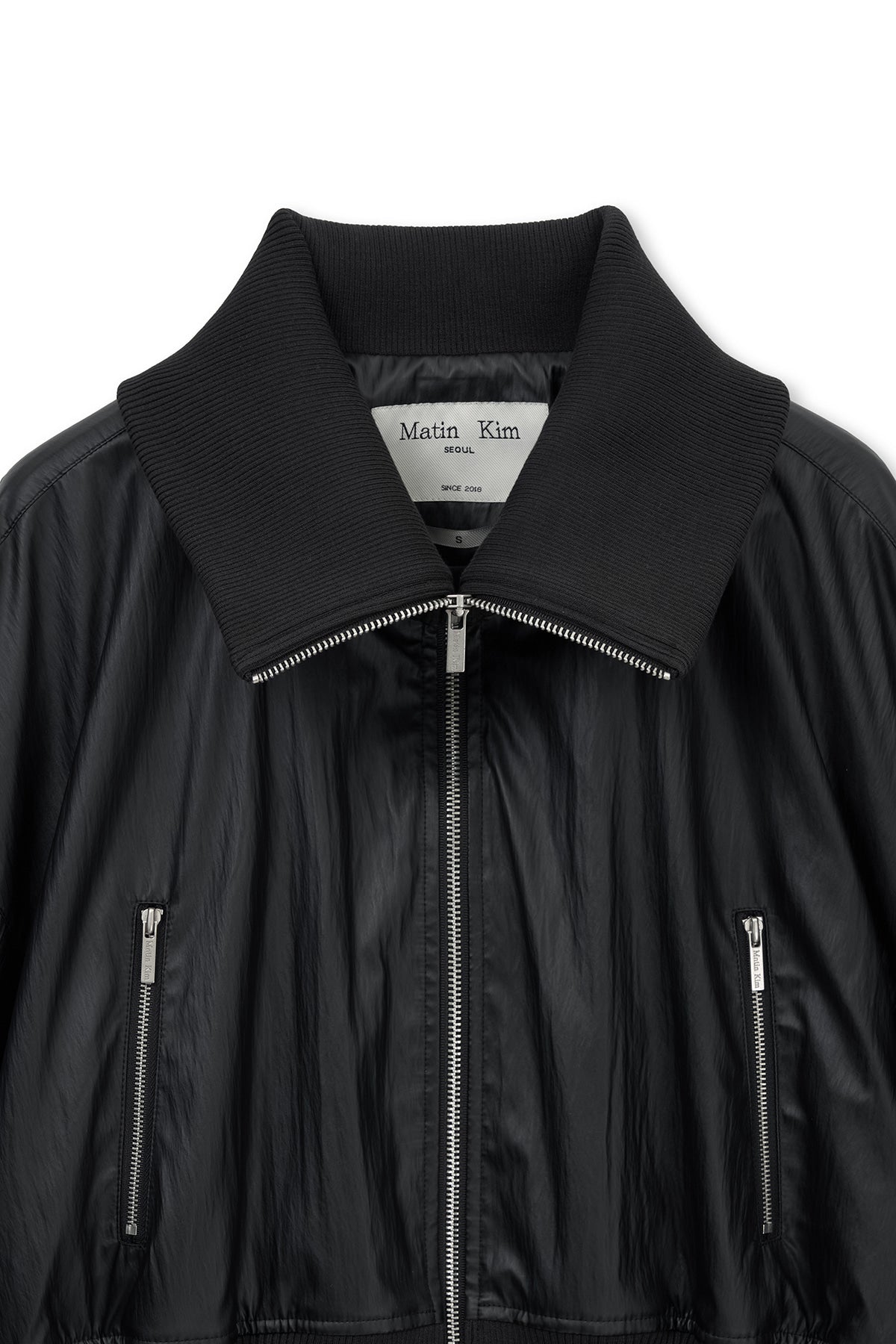 matinkim SHINE CRINKLE ZIP BLOUSON IN BLACK
