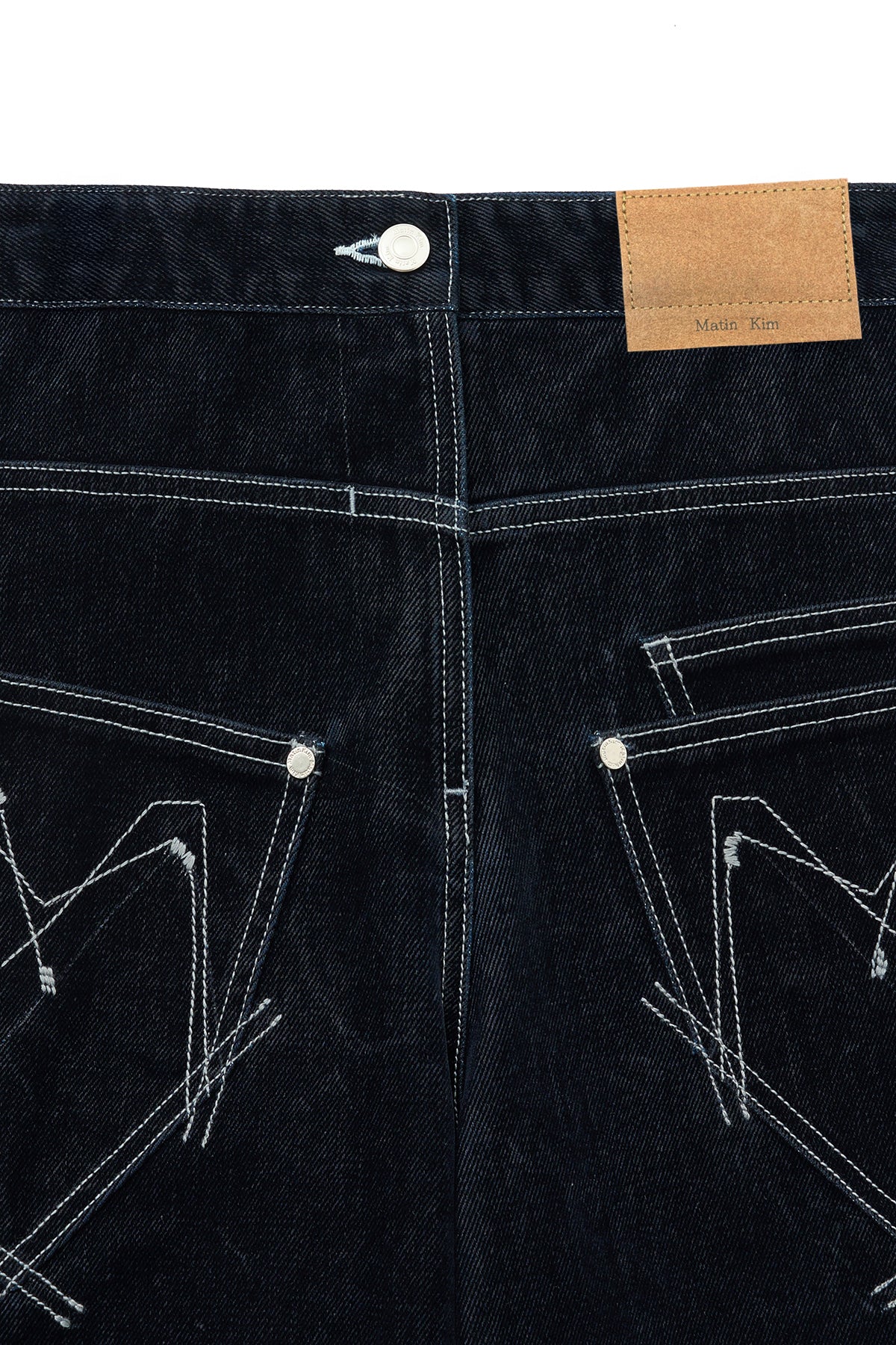 matinkim REVERSE VELVET WIDE DENIM PANTS IN NAVY