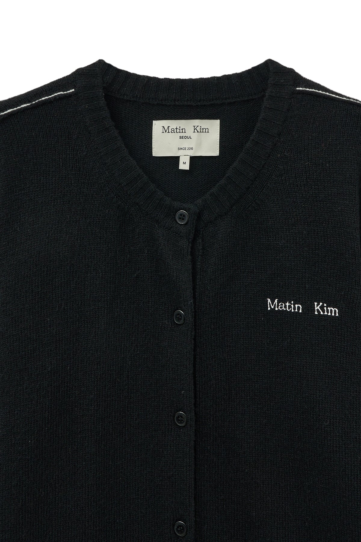 matinkim CASHMERE BLENDED ROUND KNIT CARDIGAN IN BLACK