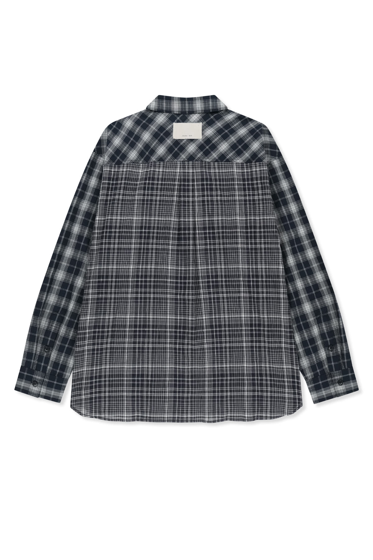 matinkim MIXED CHECK OVER FIT SHIRT IN NAVY