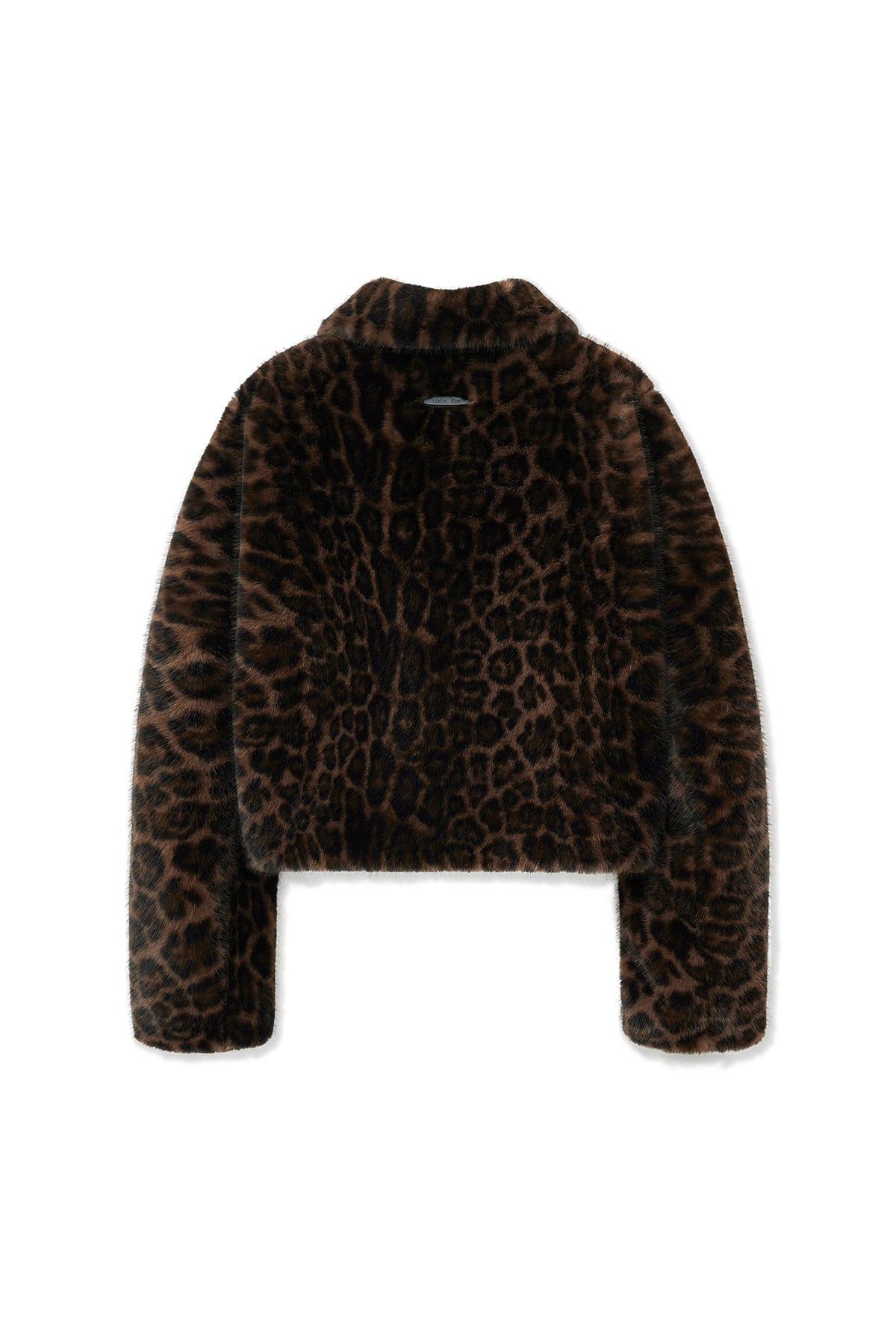 matinkim LEOPARD FUR CROP JACKET IN BROWN