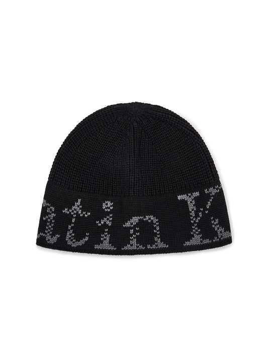 matinkim CRACKED LOGO BUCKET BEANIE IN BLACK