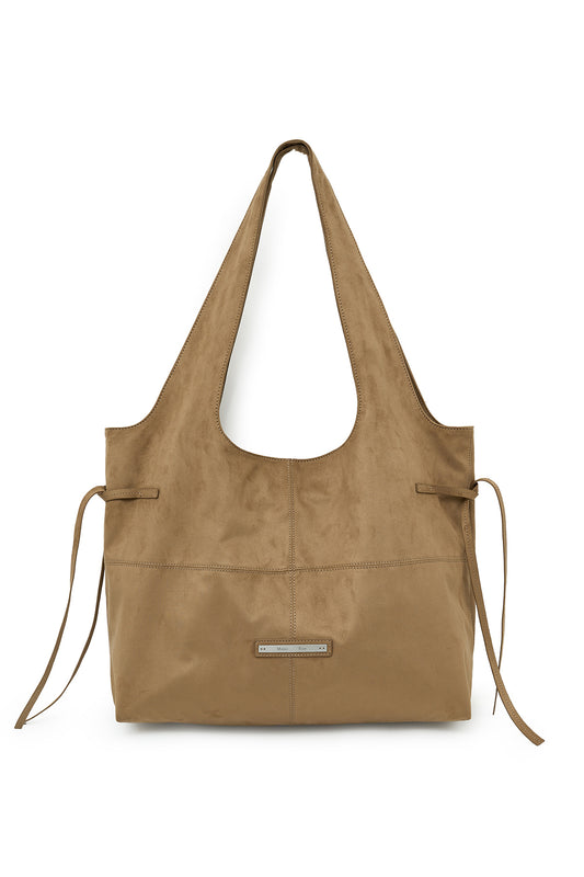 matinkim SIDE STRING SUEDE BIG SHOULDER BAG IN BEIGE