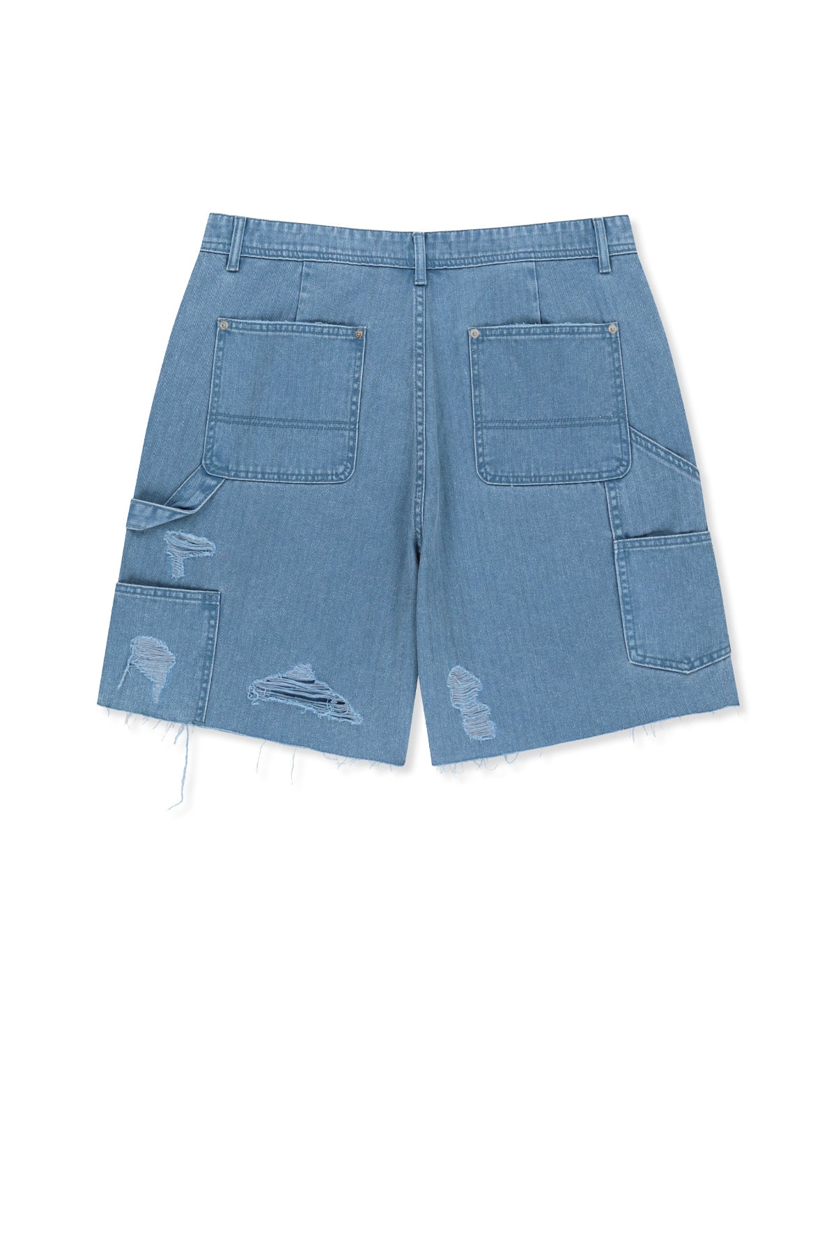 matinkim HERINGBONE RAW CUT DENIM SHORTS IN LIGHT BLUE