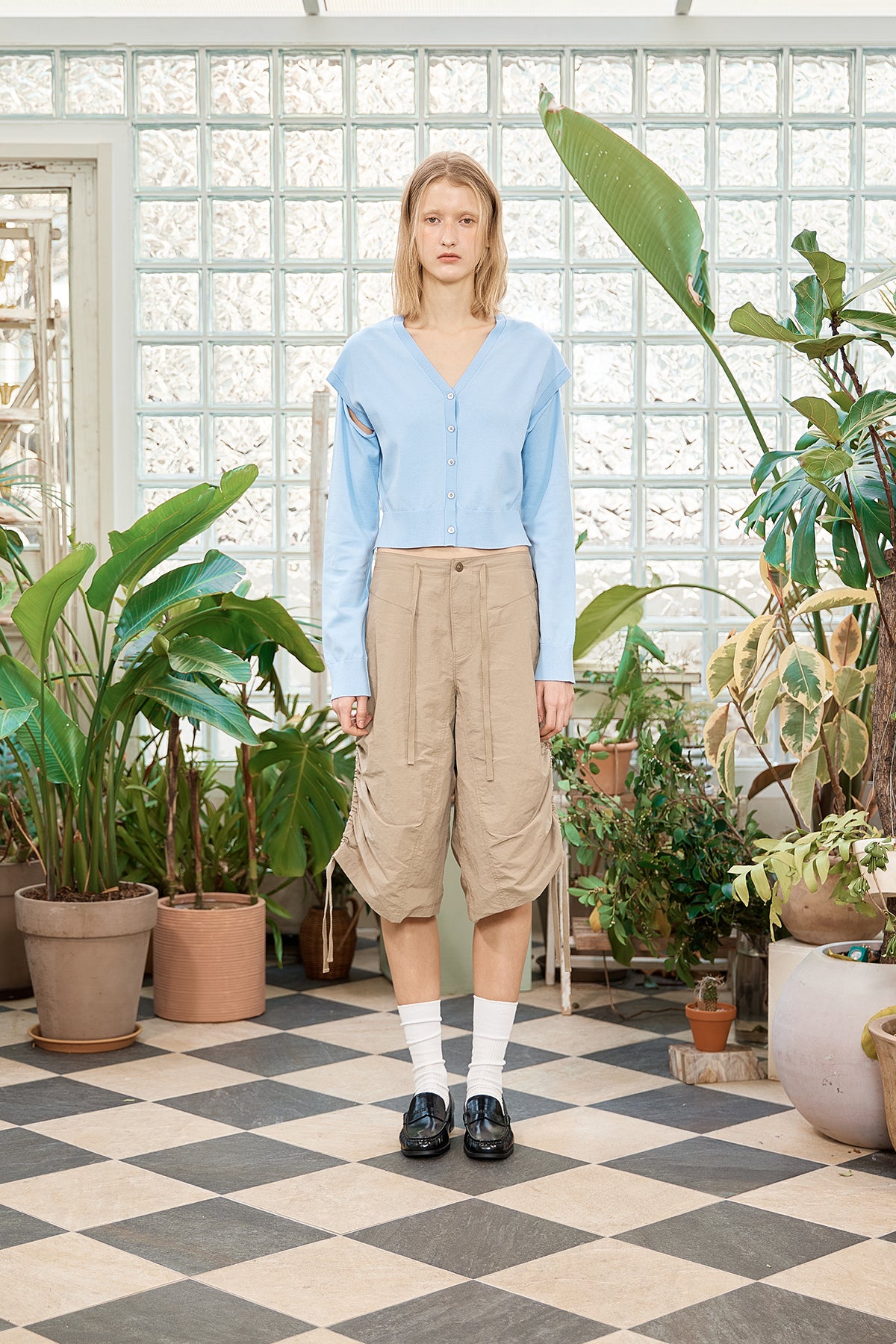 matinkim SLIT DETAIL BUTTON CARDIGAN IN LIGHT BLUE