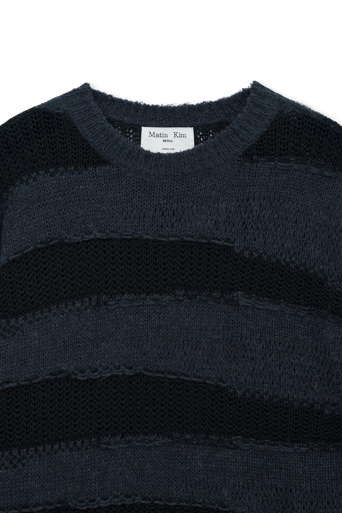 matinkim TEXTURE BLOCK STRIPE KNIT PULLOVER IN NAVY