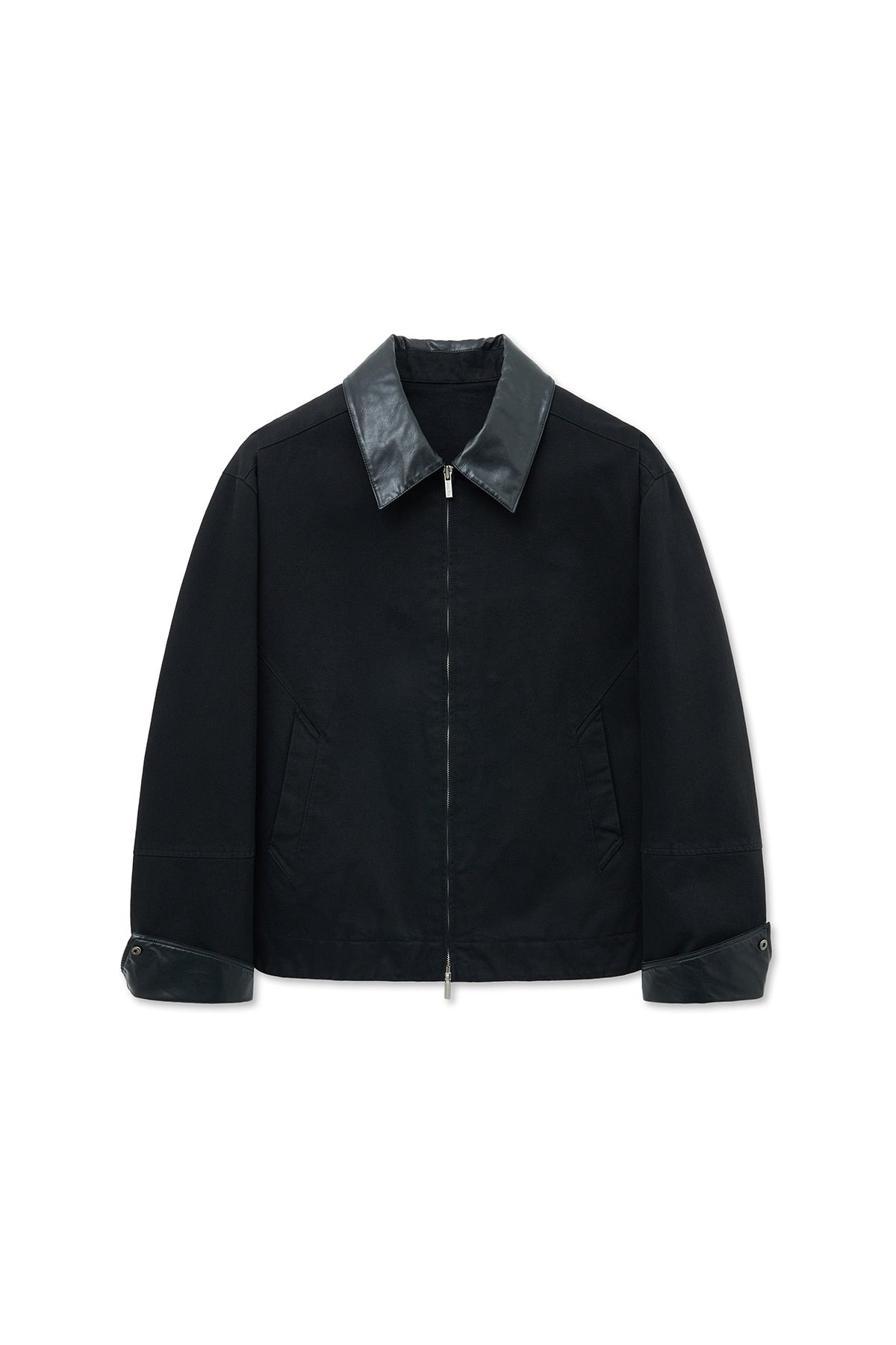 matinkim LEATHER COLLAR POINT WORK JACKET FOR MEN IN BLACK