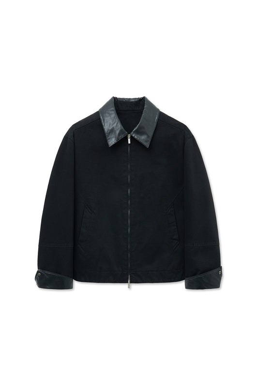 matinkim LEATHER COLLAR POINT WORK JACKET FOR MEN IN BLACK