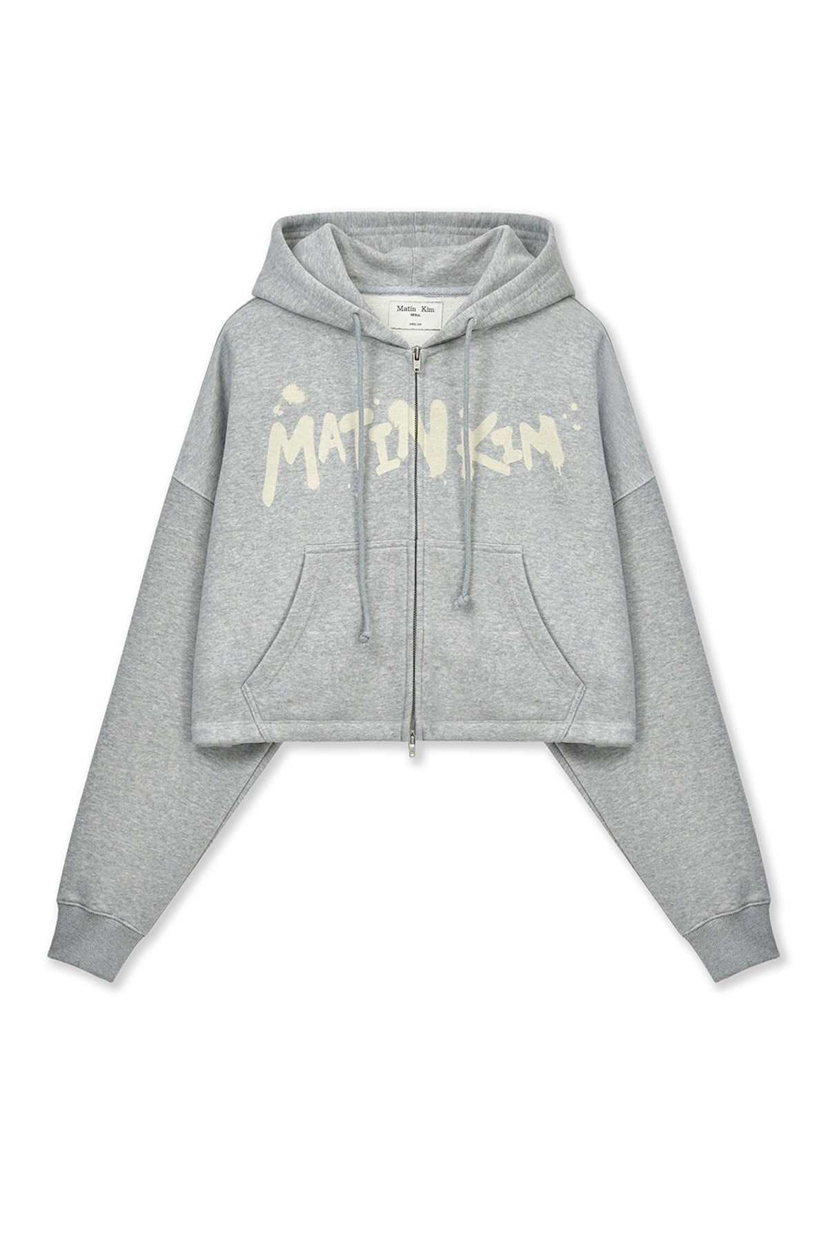 matinkim GRAFFITI LOGO CROP HOODY ZIP UP IN GREY