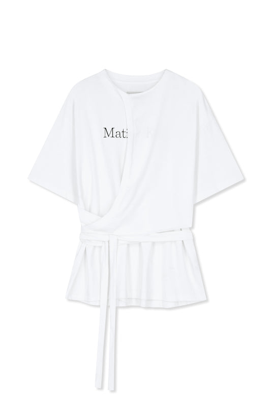 matinkim TIE DETAIL DRAPED LOGO TOP IN WHITE