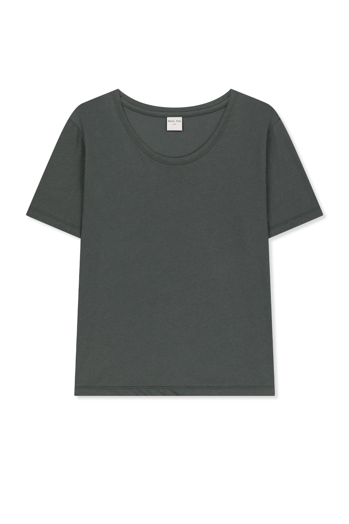 matinkim LABEL POINT U NECK TOP IN CHARCOAL