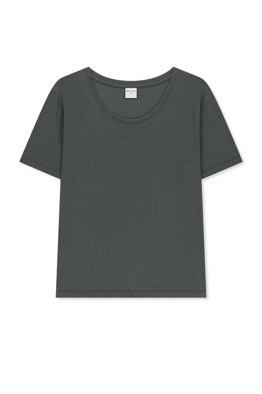 matinkim LABEL POINT U NECK TOP IN CHARCOAL