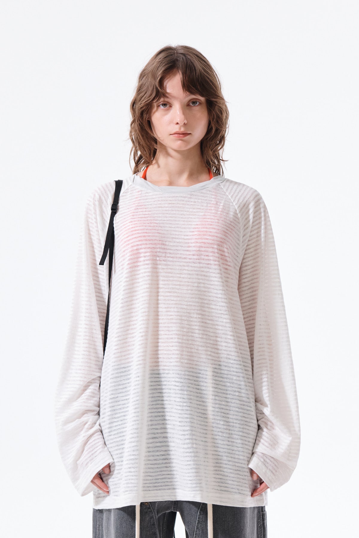 matinkim TWIST BOAT NECK STRIPE LOGO TOP IN WHITE
