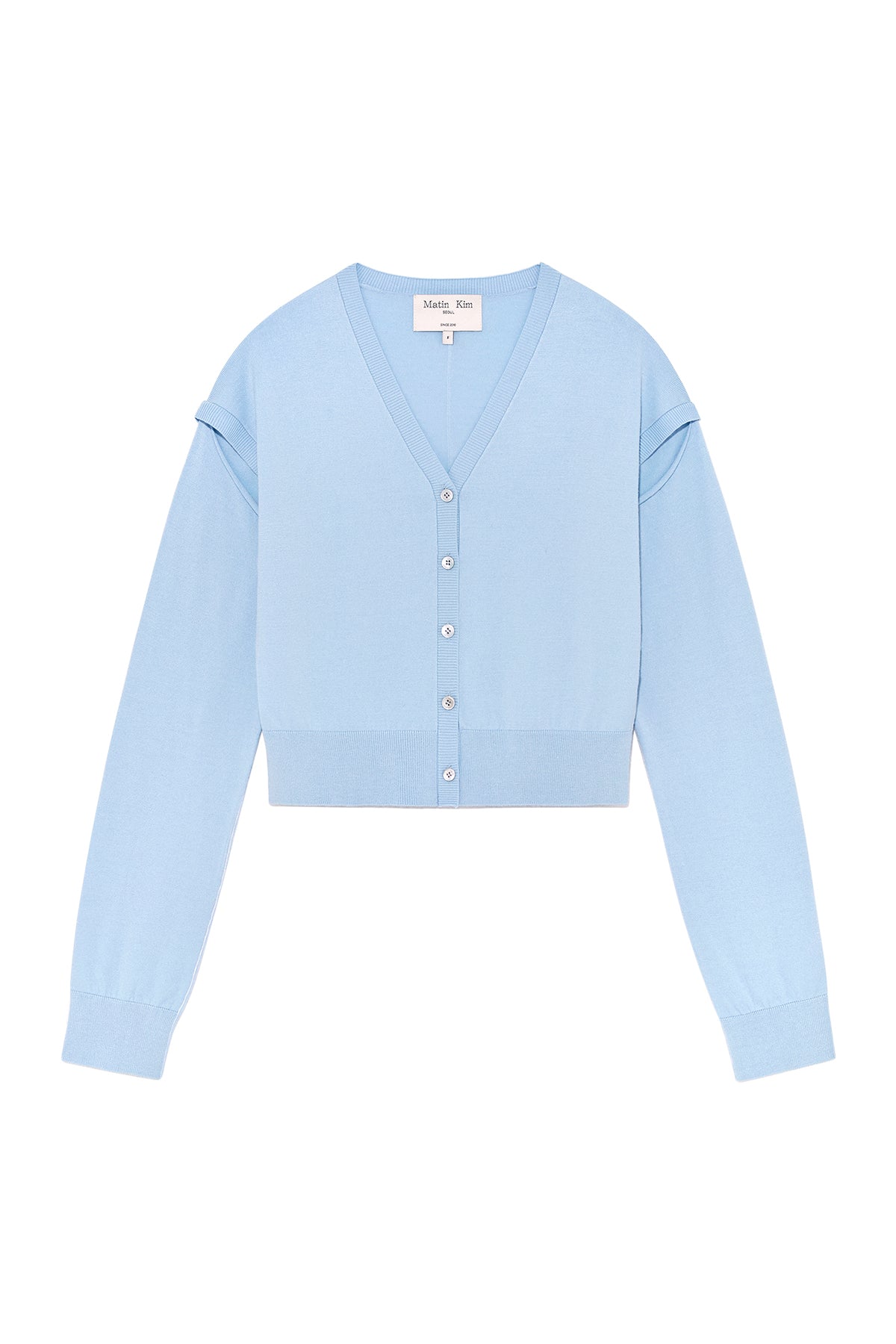 matinkim SLIT DETAIL BUTTON CARDIGAN IN LIGHT BLUE