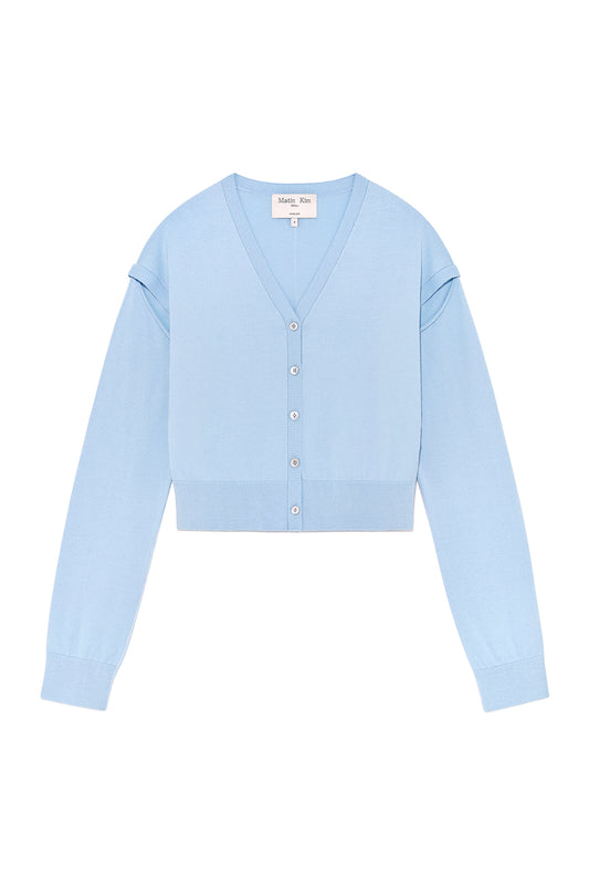 matinkim SLIT DETAIL BUTTON CARDIGAN IN LIGHT BLUE