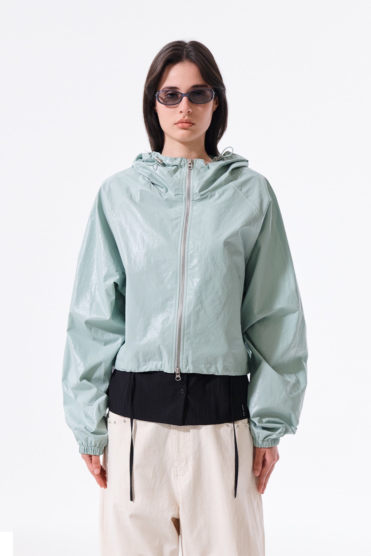 matinkim MATIN CROP HOODY COATING JUMPER IN MINT