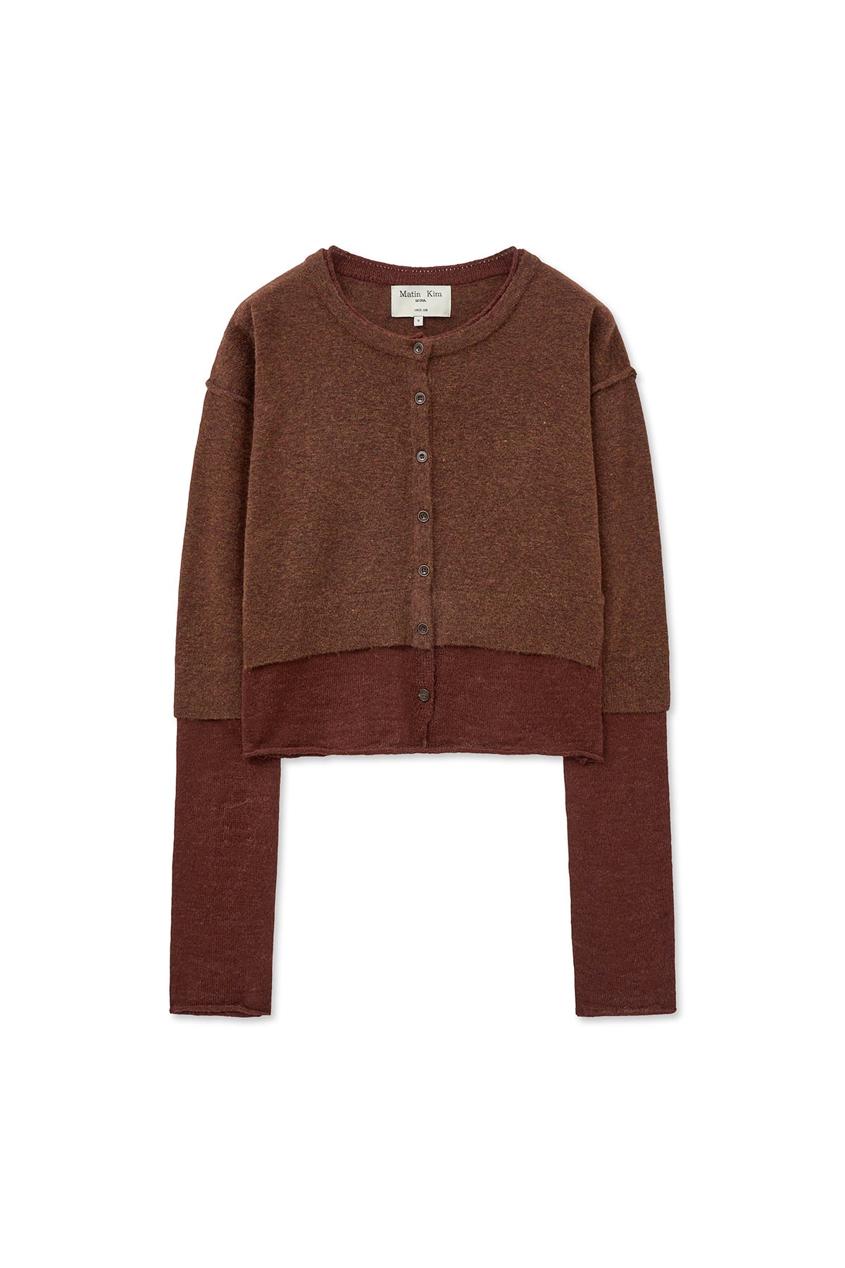 matinkim LAYERED TEXTURE KNIT CARDIGAN IN BROWN