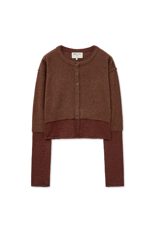 matinkim LAYERED TEXTURE KNIT CARDIGAN IN BROWN