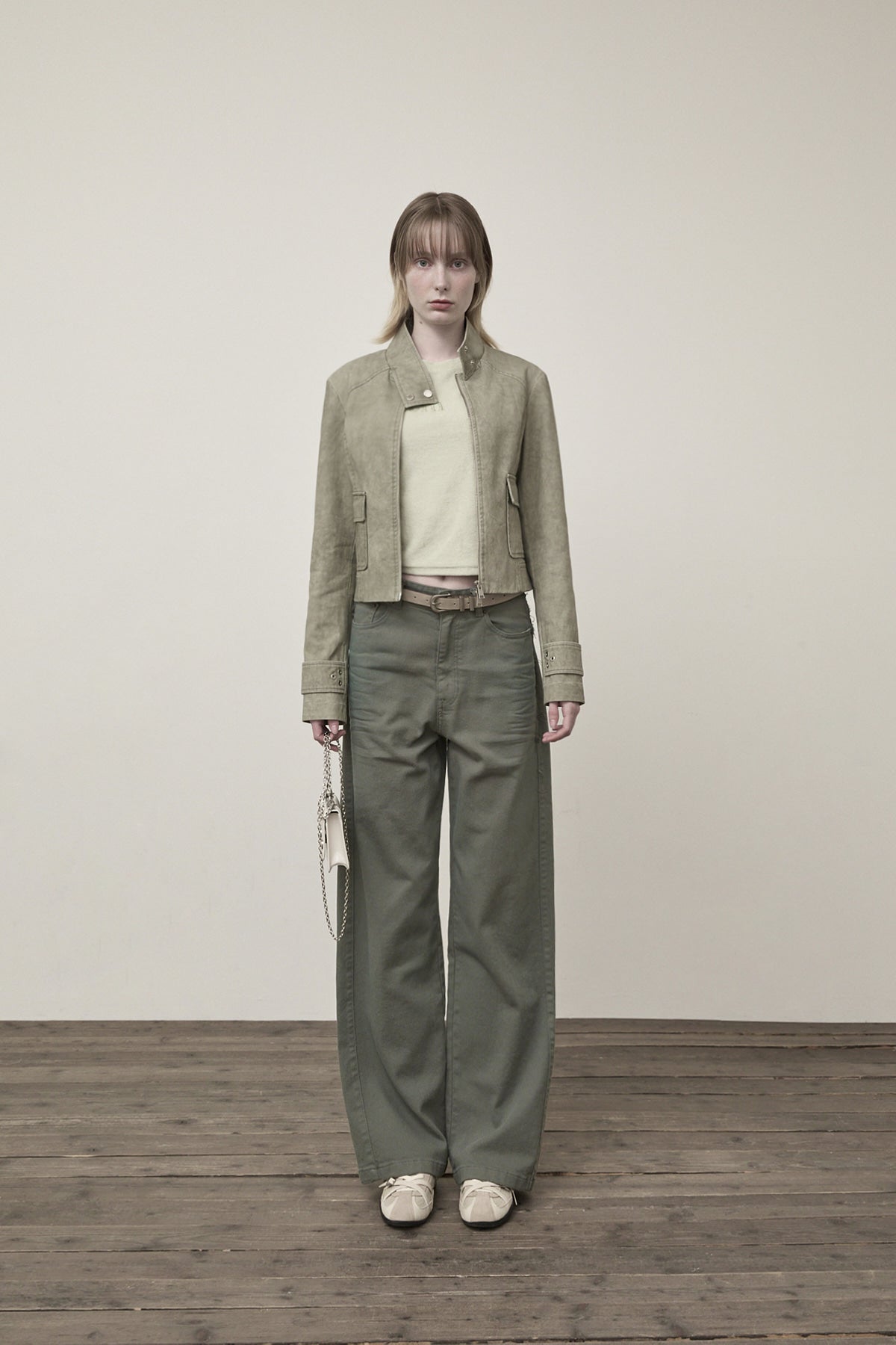 matinkim WASHED SLIM BIKER JUMPER IN LIGHT KHAKI