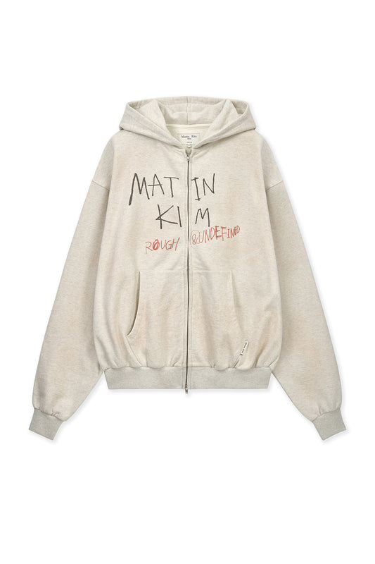 matinkim VINTAGE WASHED GRAFFITI HOODY ZIP UP IN BEIGE