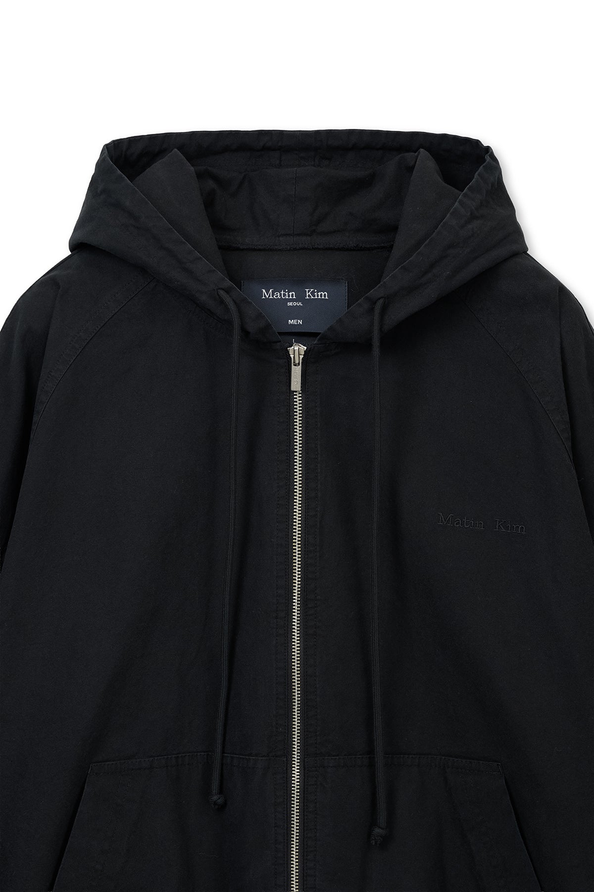 matinkim WASHED COTTON HOODY ZIP UP IN BLACK