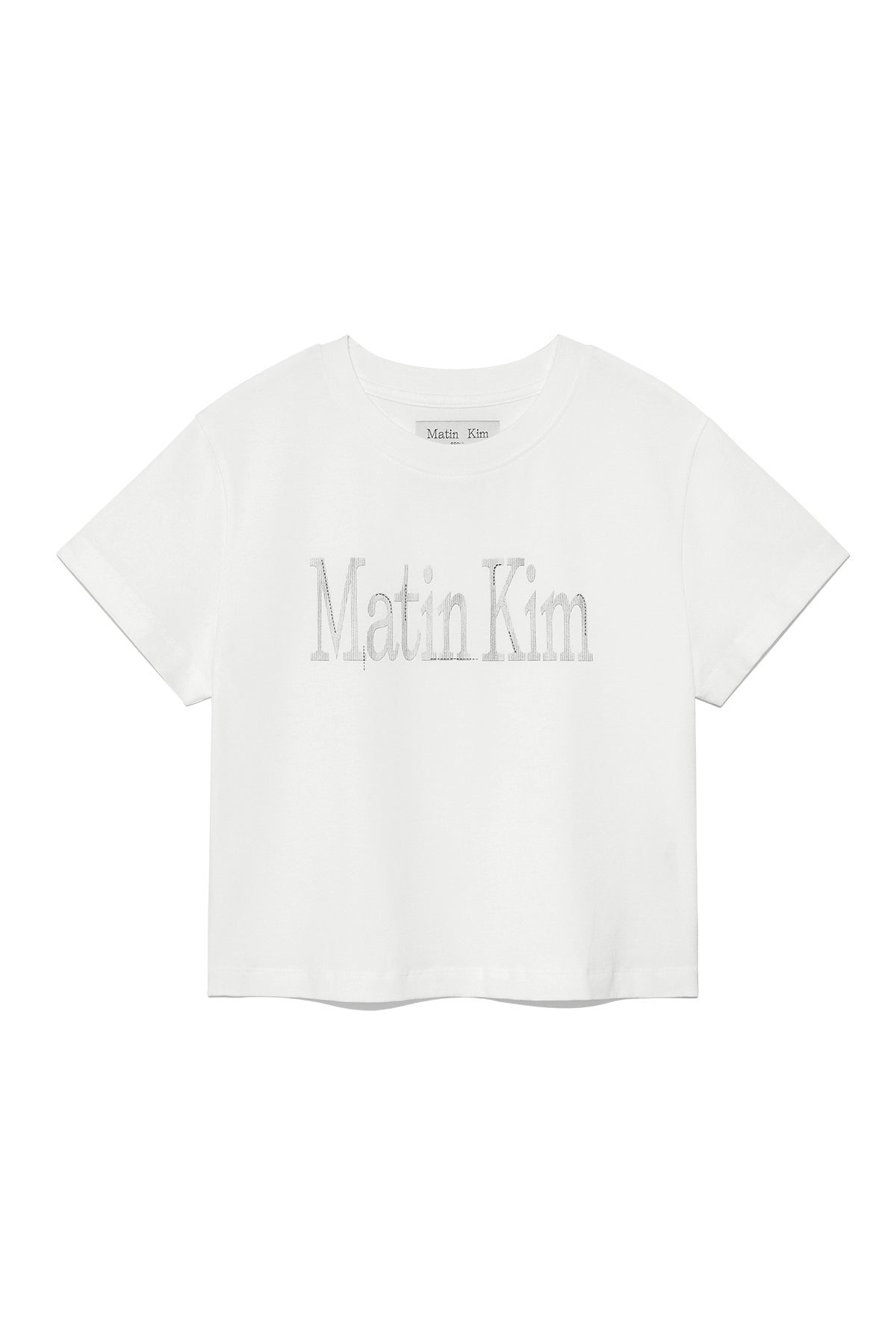 matinkim PATTERN ARTWORK LOGO CROP TOP IN WHITE