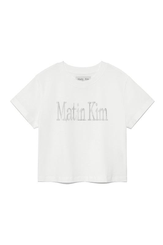 matinkim PATTERN ARTWORK LOGO CROP TOP IN WHITE