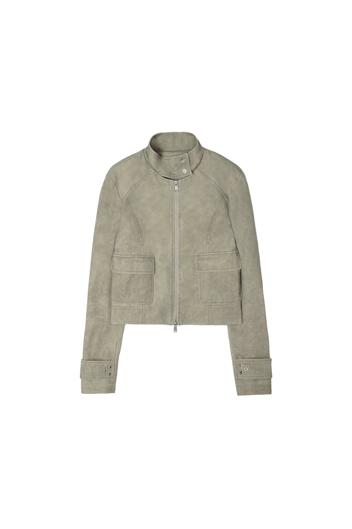 matinkim WASHED SLIM BIKER JUMPER IN LIGHT KHAKI