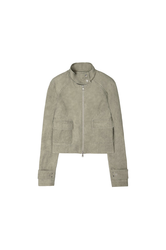 matinkim WASHED SLIM BIKER JUMPER IN LIGHT KHAKI