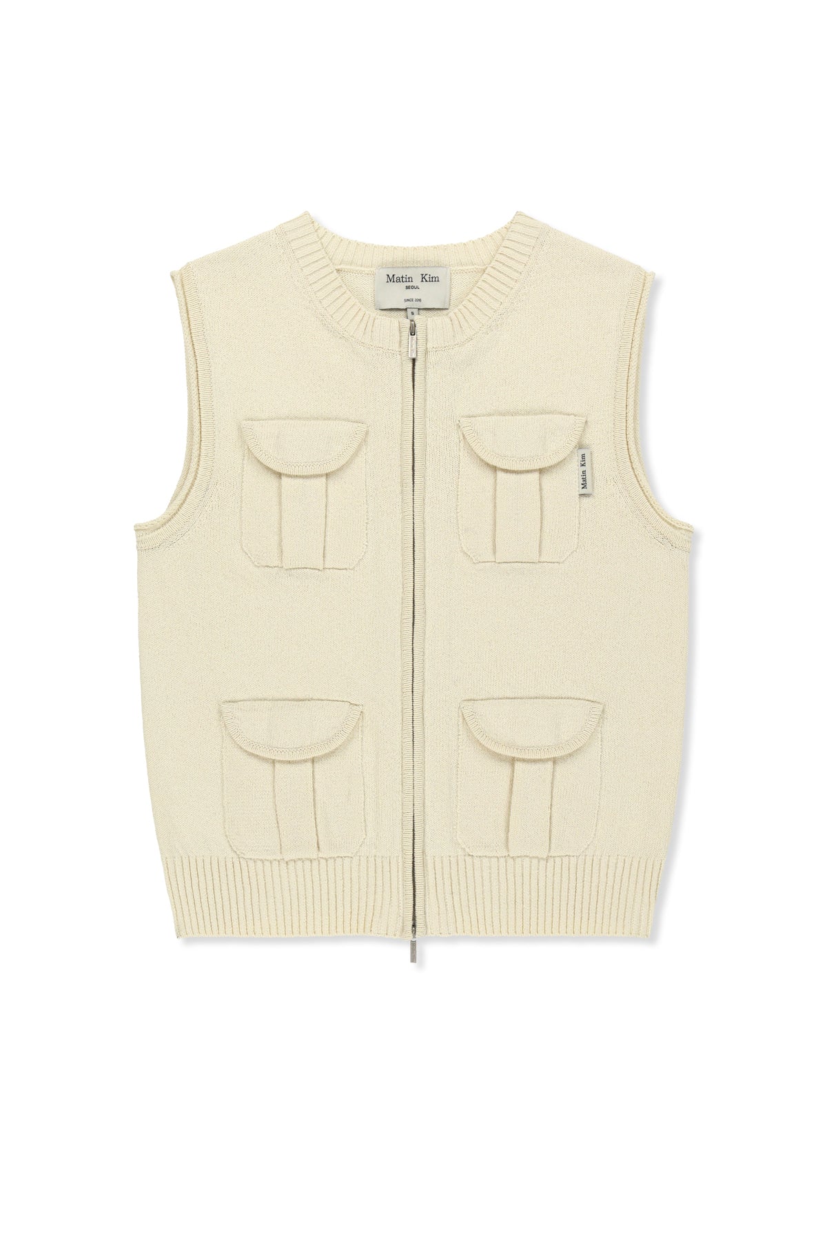 matinkim POCKET WASHED KNIT VEST IN LIGHT BEIGE