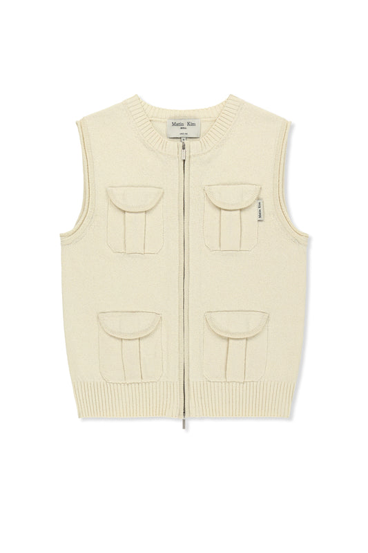 matinkim POCKET WASHED KNIT VEST IN LIGHT BEIGE