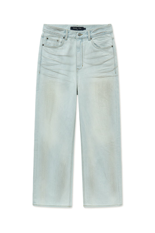 matinkim DIRTY WASHED DENIM PANTS FOR MEN IN LIGHT BLUE
