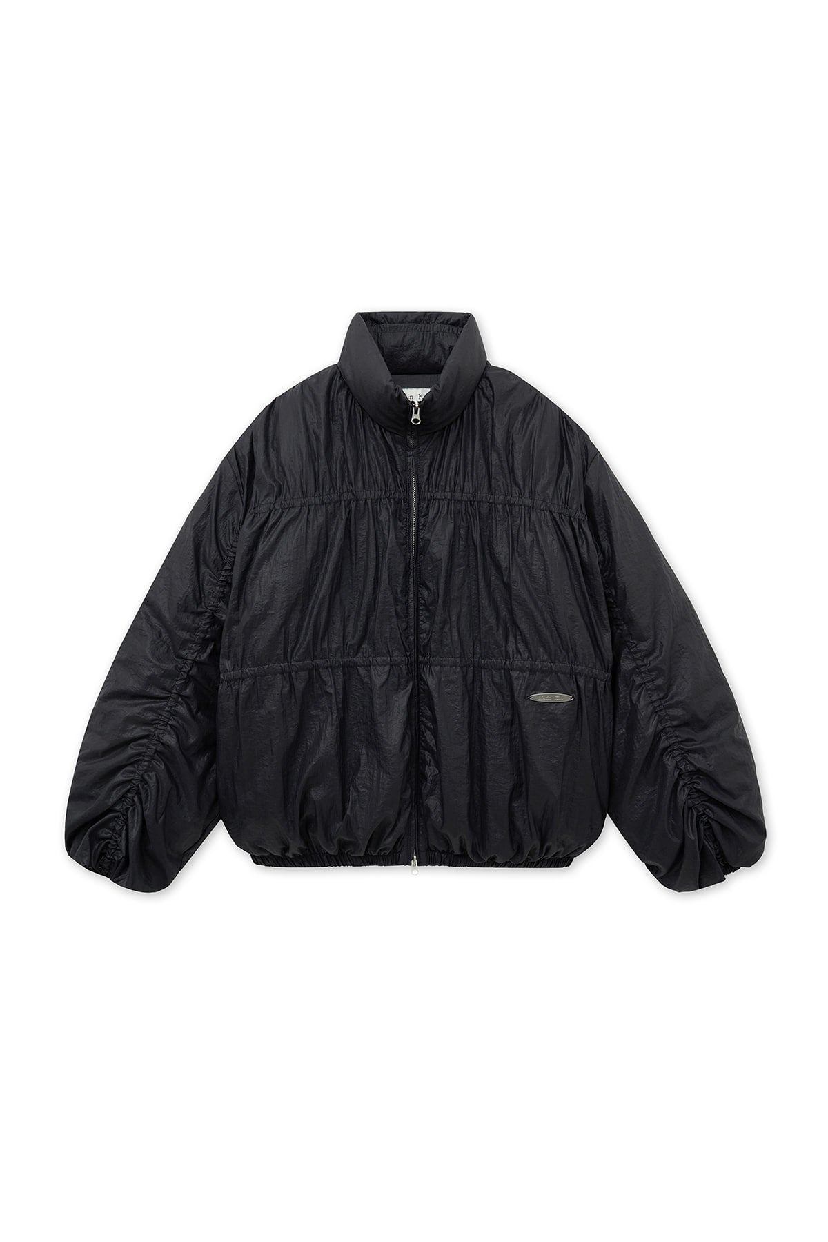 matinkim HIGH NECK SHIRRING DOWN JUMPER IN BLACK