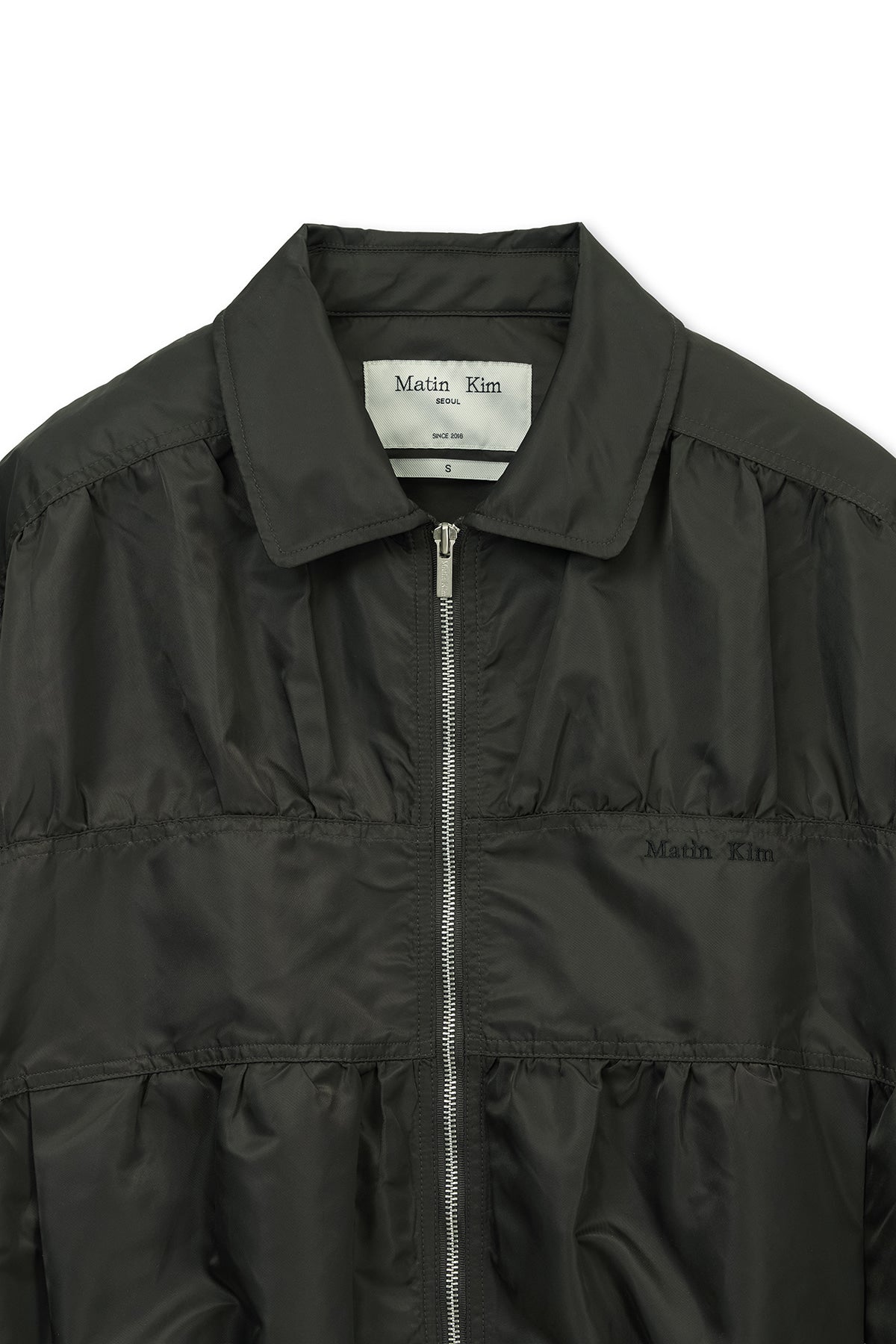 matinkim SMALL LOGO SHIRRING JUMPER IN KHAKI