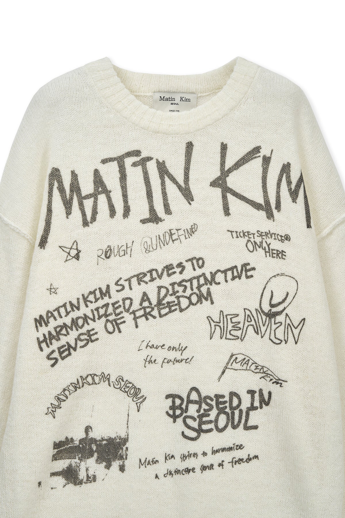 matinkim GRAFFITI ARTWORK KNIT PULLOVER IN IVORY