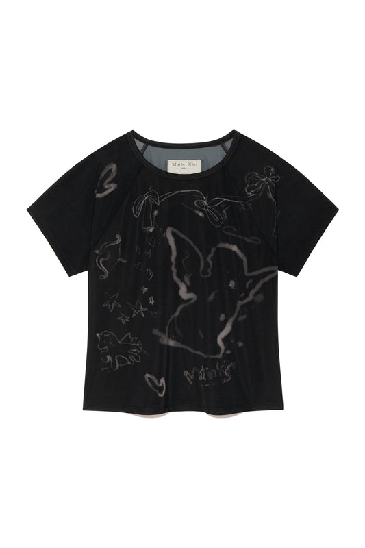 matinkim SEE THROUGH PRINTING TOP IN BLACK