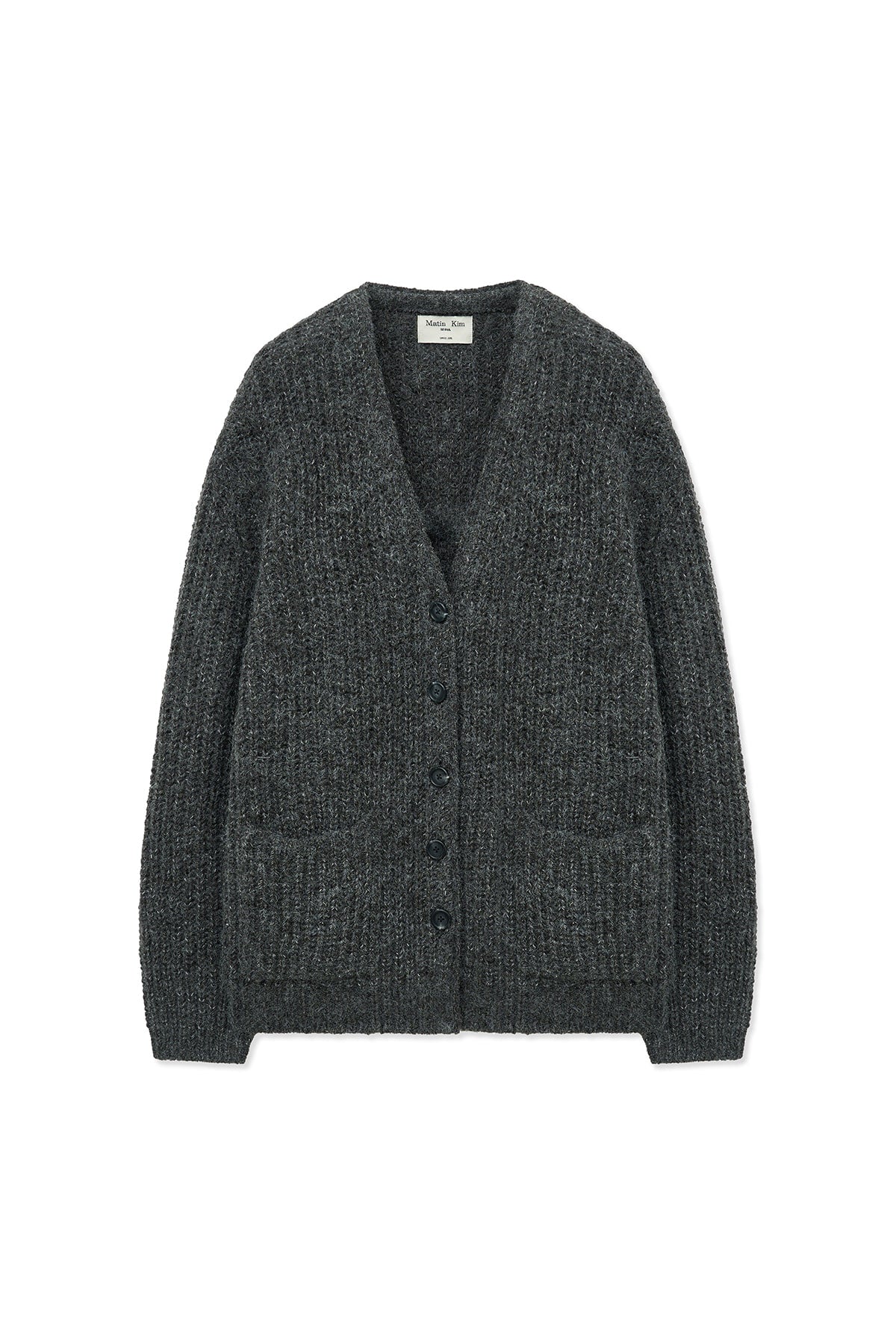 matinkim SIDE BUTTON POINT OVERFIT CARDIGAN IN CHARCOAL