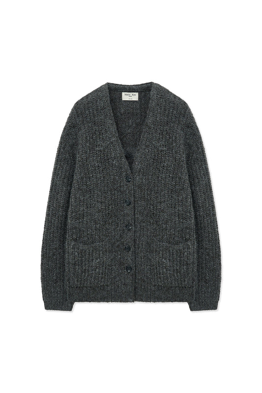 matinkim SIDE BUTTON POINT OVERFIT CARDIGAN IN CHARCOAL