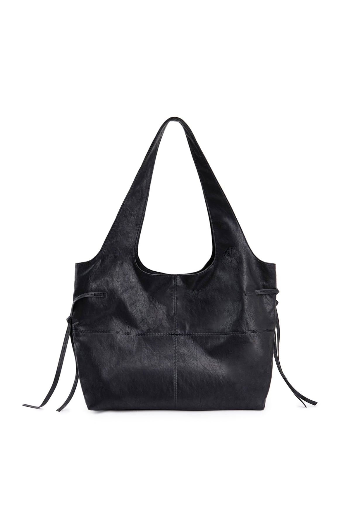matinkim SIDE STRING LEATHER BIG SHOULDER BAG IN BLACK